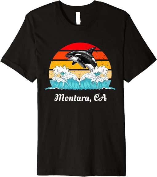 Vintage Montara CA Distressed Orca Killer Whale Art Premium T-Shirt