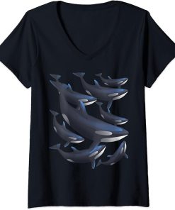 Womens Killer Whale Oceanic Dolphin Sea Marine Mammal Orcas V-Neck T-Shirt