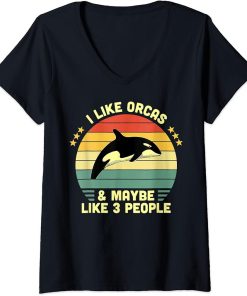 Womens I Like Orcas and Maybe 3 People Lover Vintage V-Neck T-Shirt