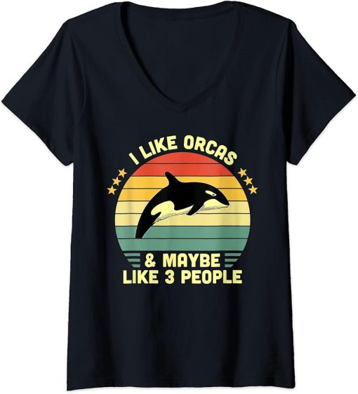 Womens I Like Orcas and Maybe 3 People Lover Vintage V-Neck T-Shirt