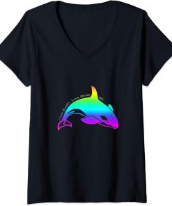 Womens I Just Really Love Orcas, OK? Watercolor Orca Killer V-Neck T-Shirt