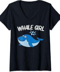 Womens Funny Whale Art For Girls Kid Orca Narwhal Blue Whales V-Neck T-Shirt