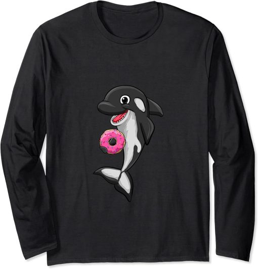 Donut Food Love Killer Whale Orca Lover Animal Womens Long Sleeve T-Shirt