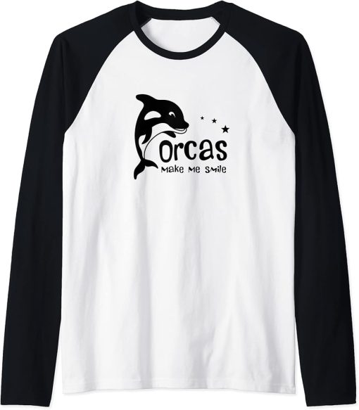 Whales Funny Saying Orcas Make Me Smile Raglan Baseball Tee