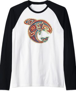 Native Americans Totem ORCA Killer Whale Pop Art 1 - Fan Fun Raglan Baseball Tee