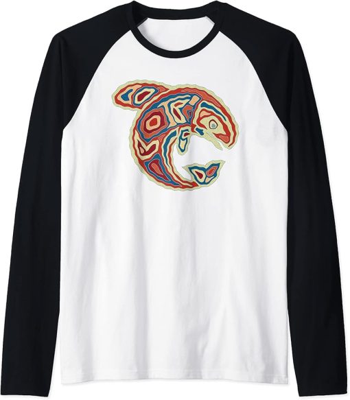 Native Americans Totem ORCA Killer Whale Pop Art 1 - Fan Fun Raglan Baseball Tee