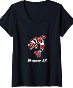 Womens Native American Skagway AK Tribal Orca Killer Whale V-Neck T-Shirt