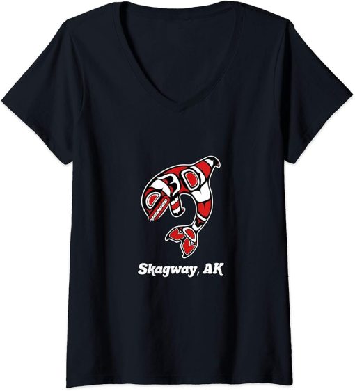 Womens Native American Skagway AK Tribal Orca Killer Whale V-Neck T-Shirt