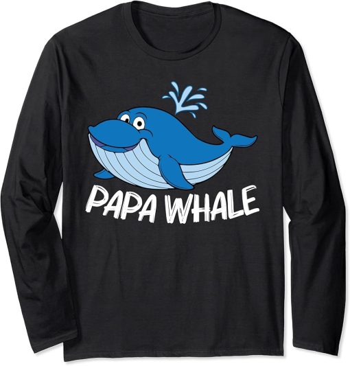 Funny Whale Art For Men Dad Orca Narwhal Blue Whales Long Sleeve T-Shirt