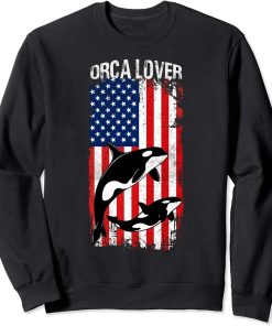 Patriotic USA Flag & Orca Family Shirt, Whale Sea Animal Tee Sweatshirt