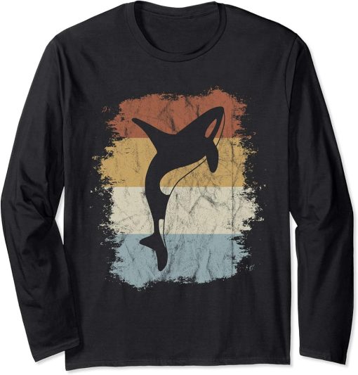 Fancy Retro Orca Silhouette Vintage Killer Whale Art Long Sleeve T-Shirt